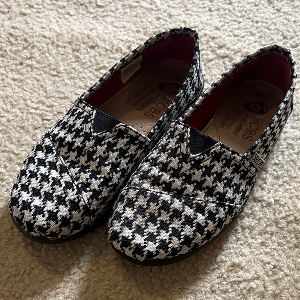 BOBS from Skechers Black and White Patterned Slip-Ons